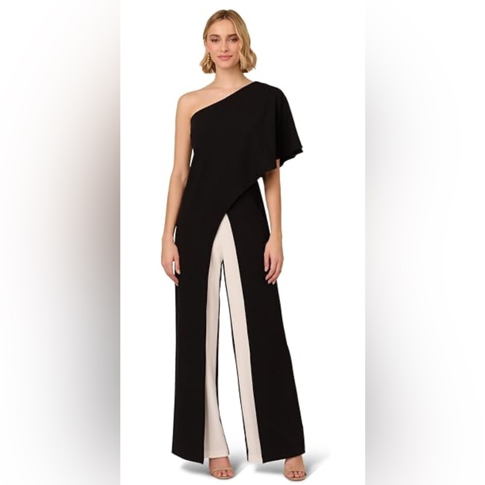 Adrianna Papell Black and Cream Asymmetrical Jumpsuit